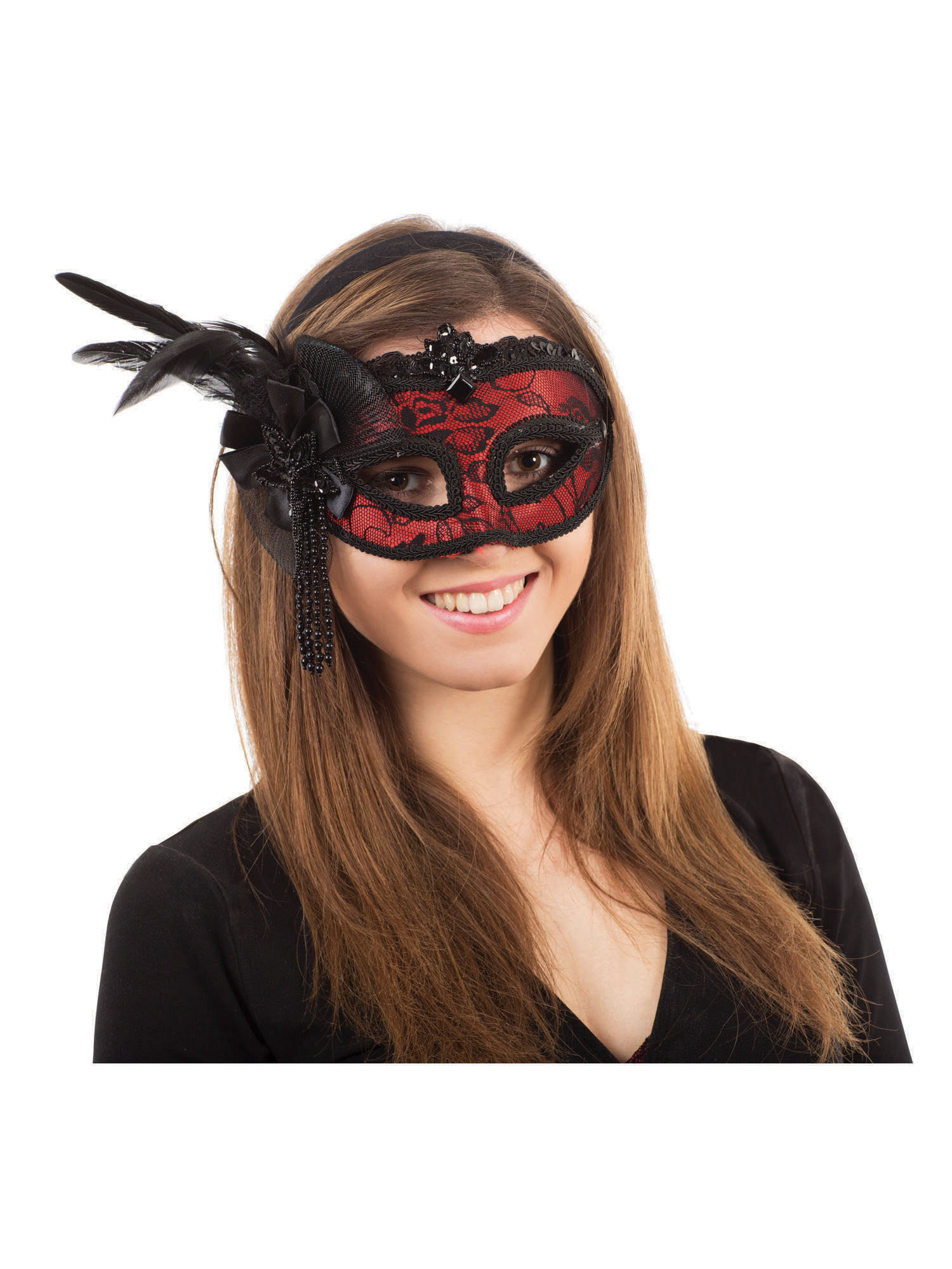 Red Side Feather Mask (H/B) – Rubie's Masquerade UK